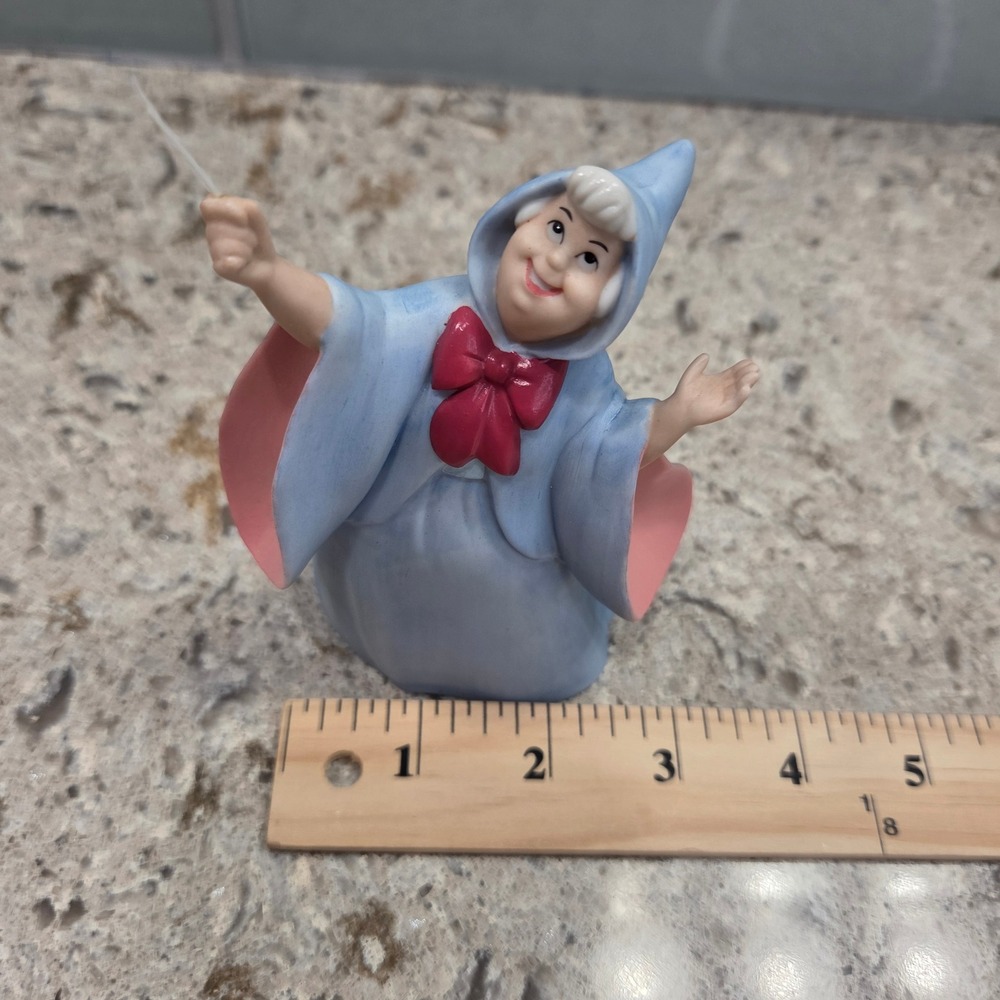 Disney Cinderella Fairy Godmother Porcelain Figurine Blue Red Bow 4.5 Inch - Picture 4 of 8